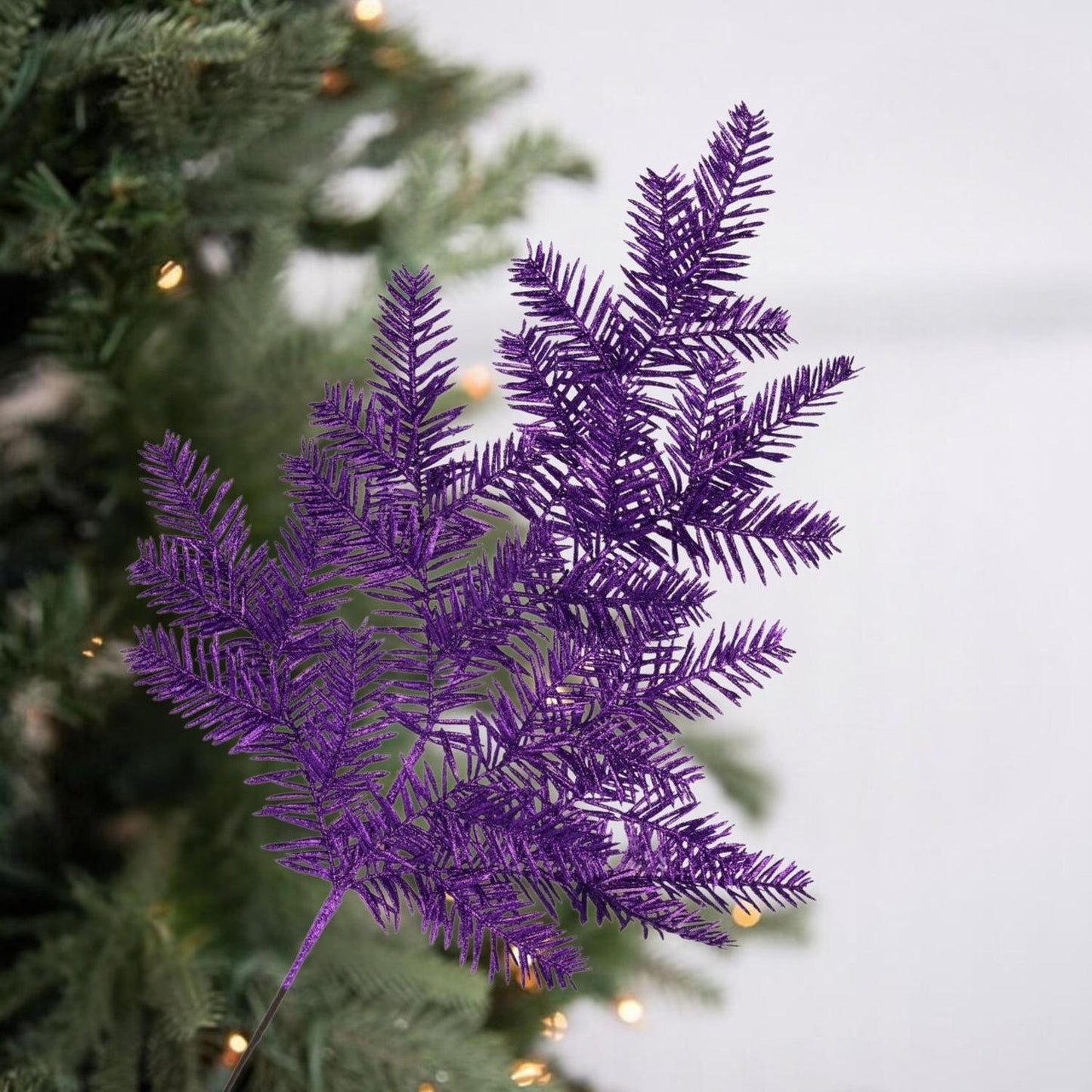 25" Glitter Hemlock Spray: Purple