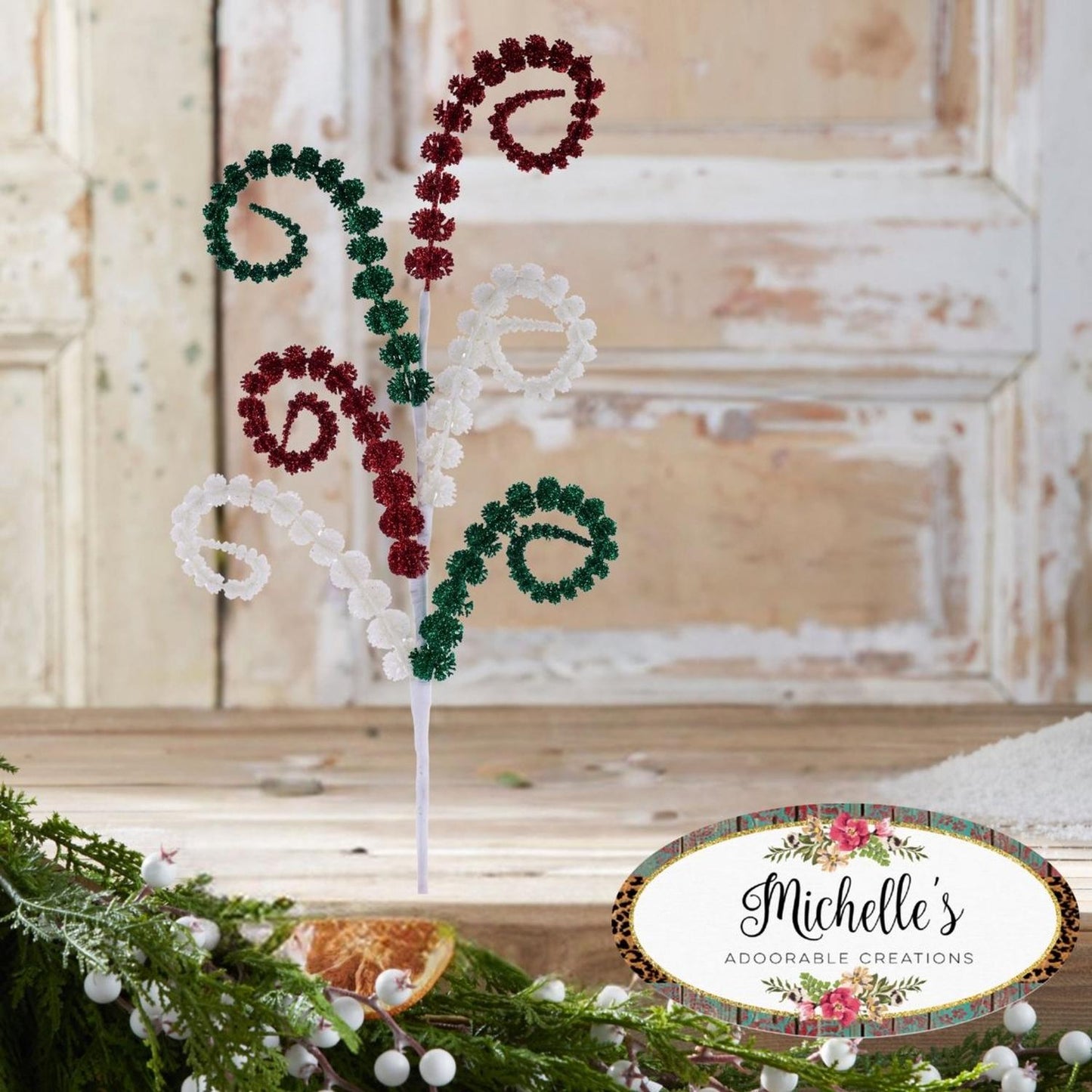 25" Glitter Spike Coil Spray: Red/Green