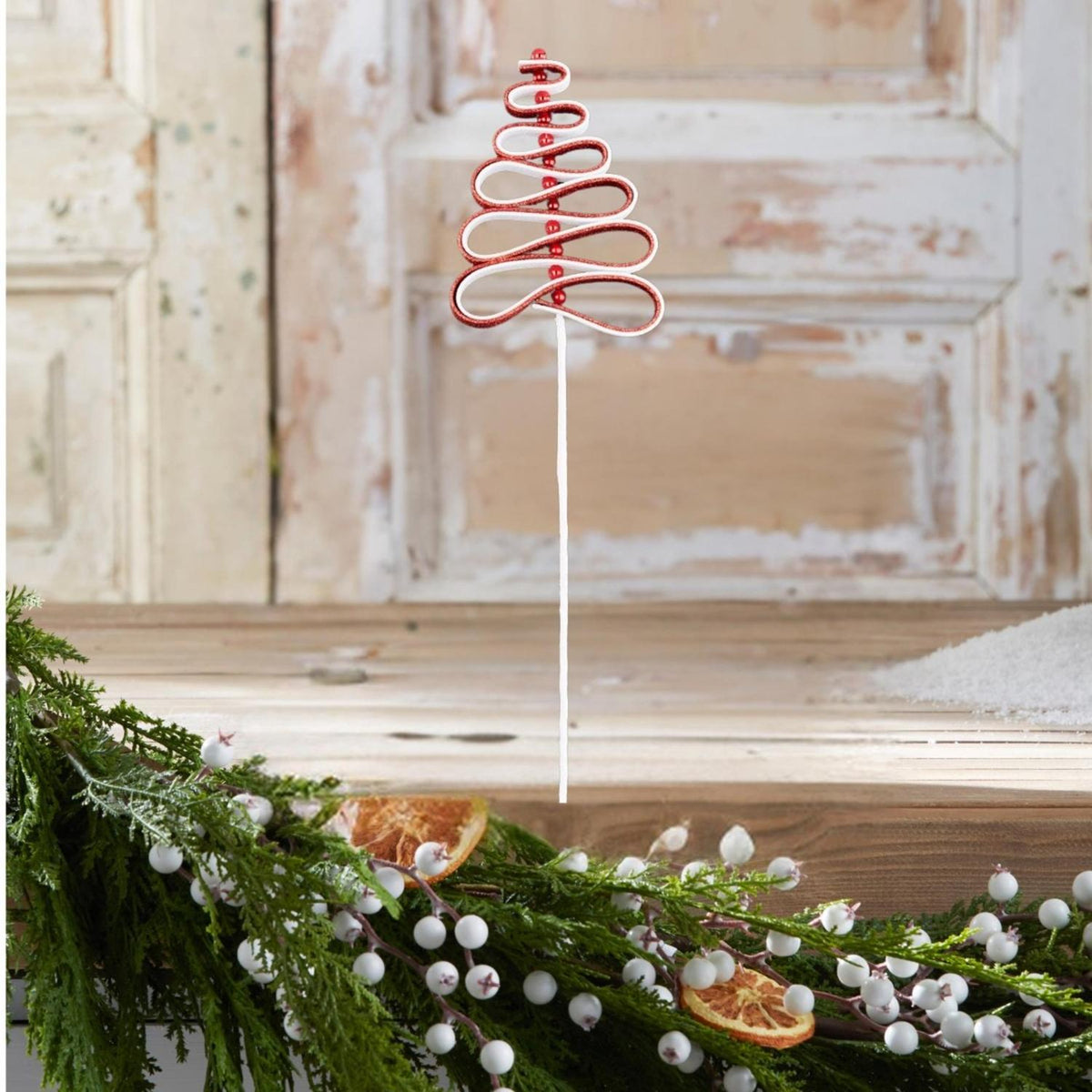 25" Ribbon Candy Tree Stem: Red/White