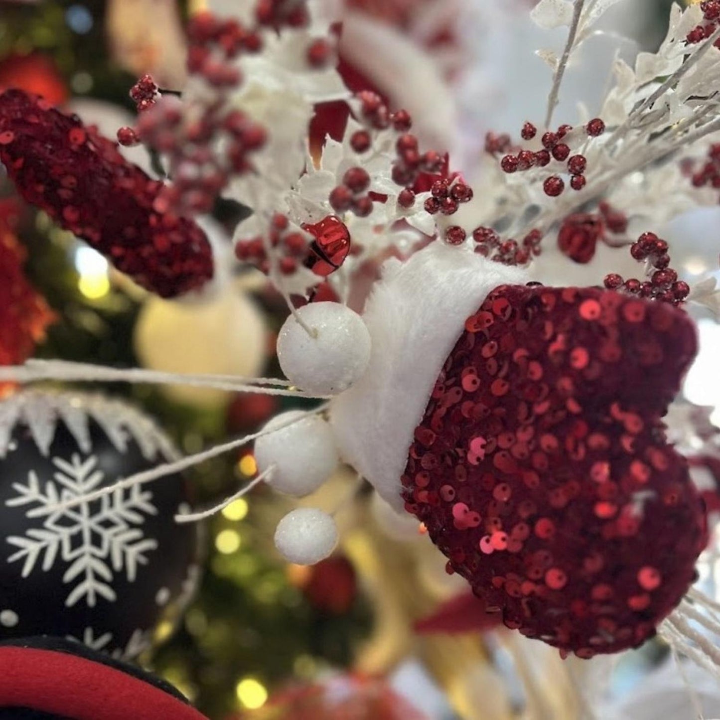 25" Sequin Santa Mitten Spray: Red