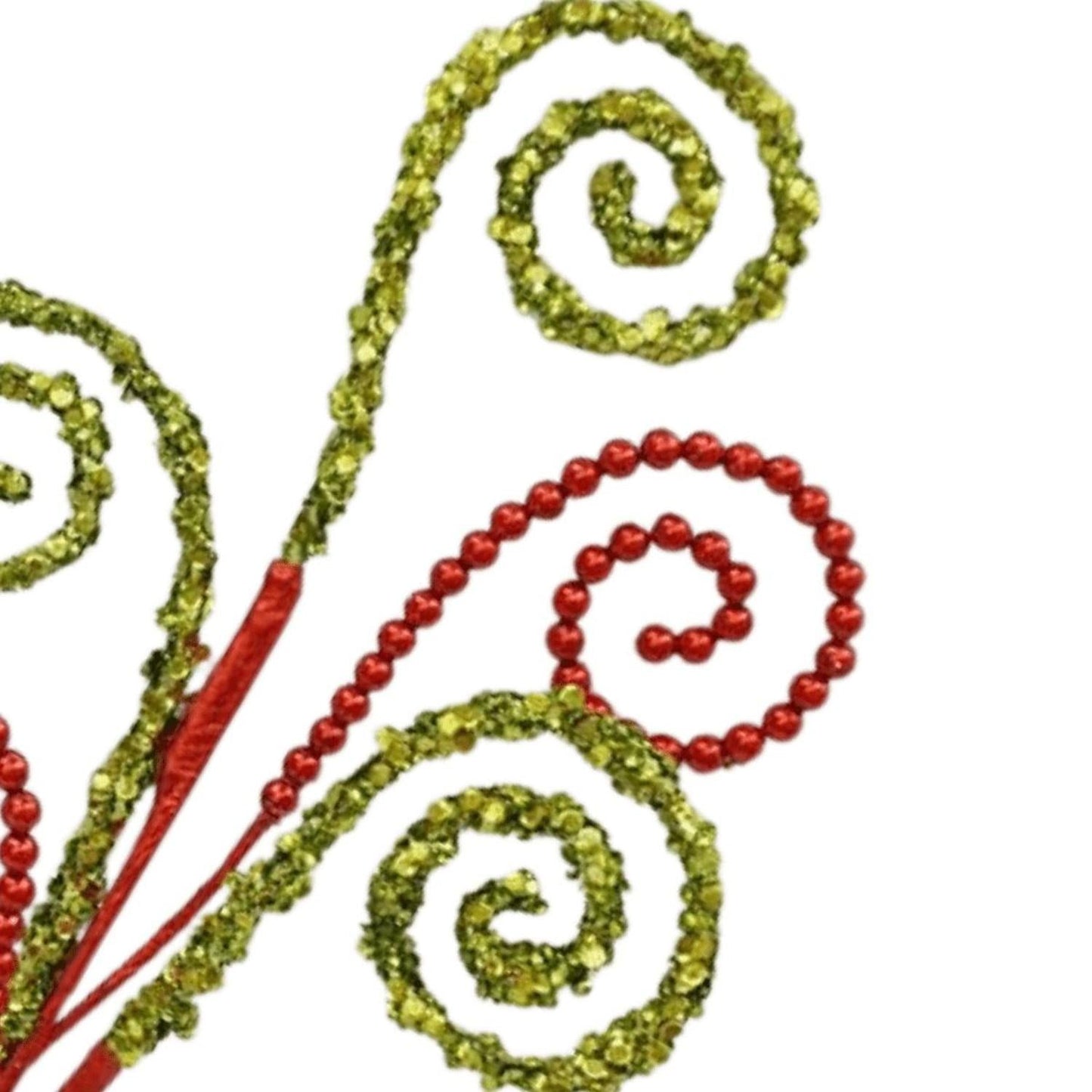 25" Sequin and Bead Swirl Spray: Green/Red