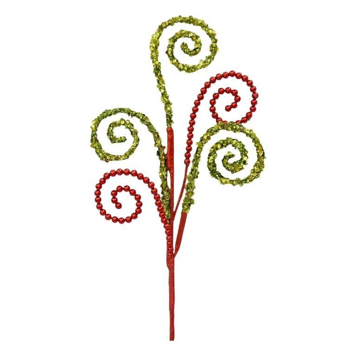 25" Sequin and Bead Swirl Spray: Green/Red