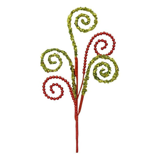 25" Sequin and Bead Swirl Spray: Green/Red