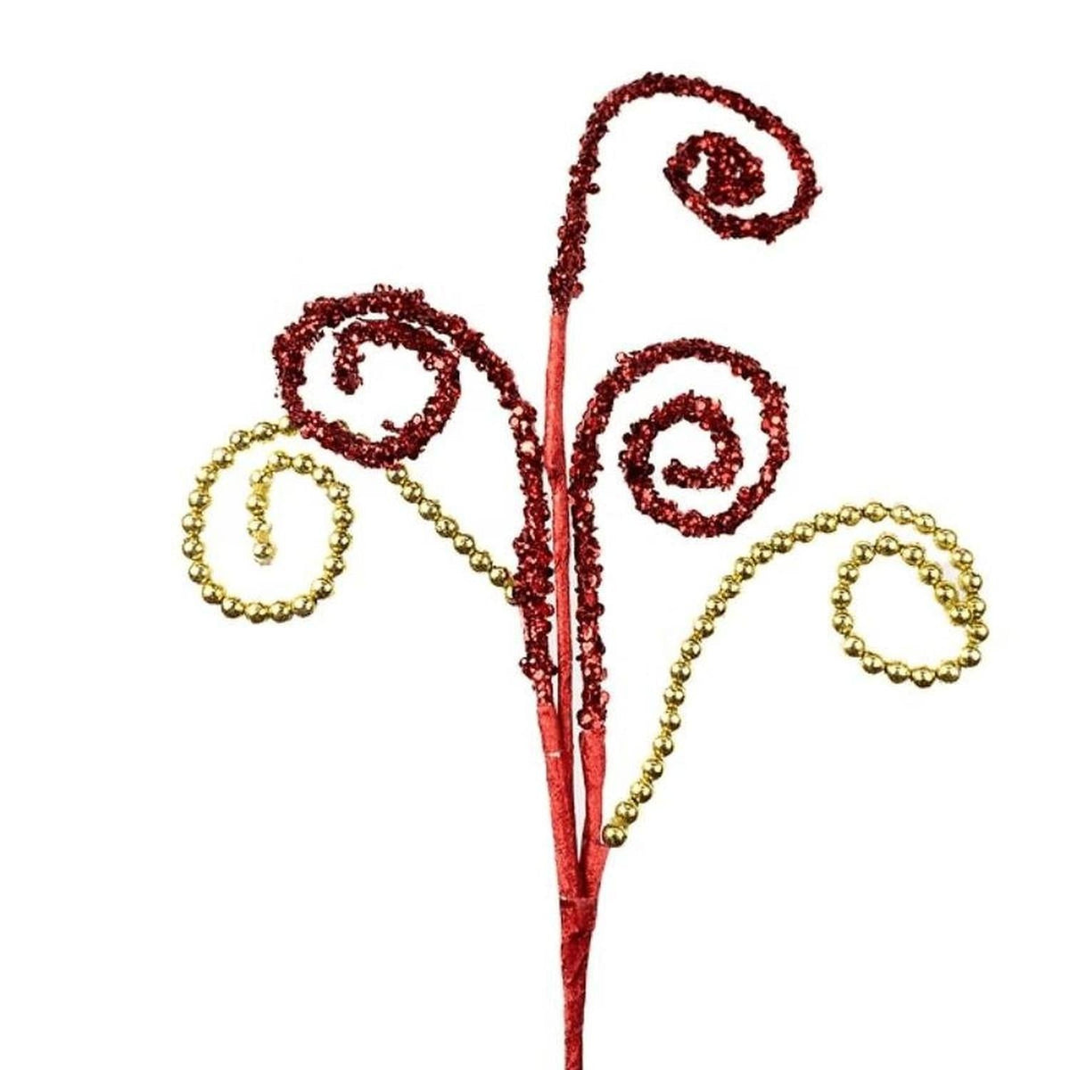25" Sequin and Bead Swirl Spray: Red/Gold