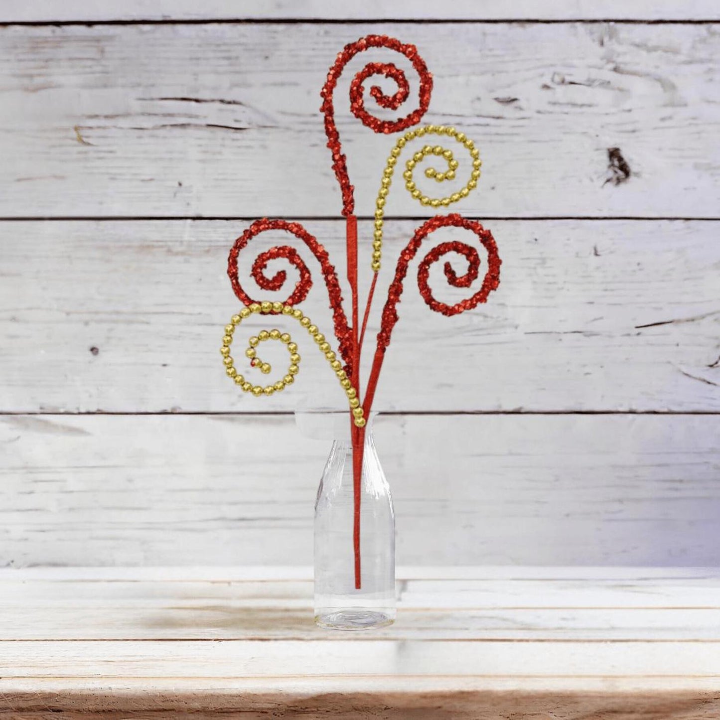 25" Sequin and Bead Swirl Spray: Red/Gold
