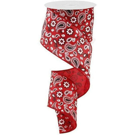 2.5" Bandana Print Ribbon: Red  (10 Yards)