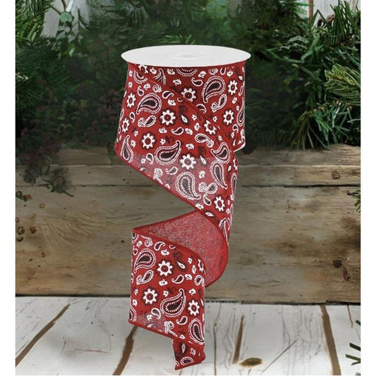 2.5" Bandana Print Ribbon: Red  (10 Yards)
