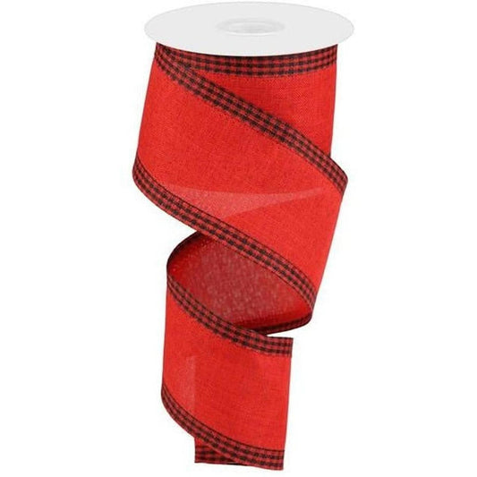 2.5" Black Gingham Edge Ribbon: Red (10 Yards)