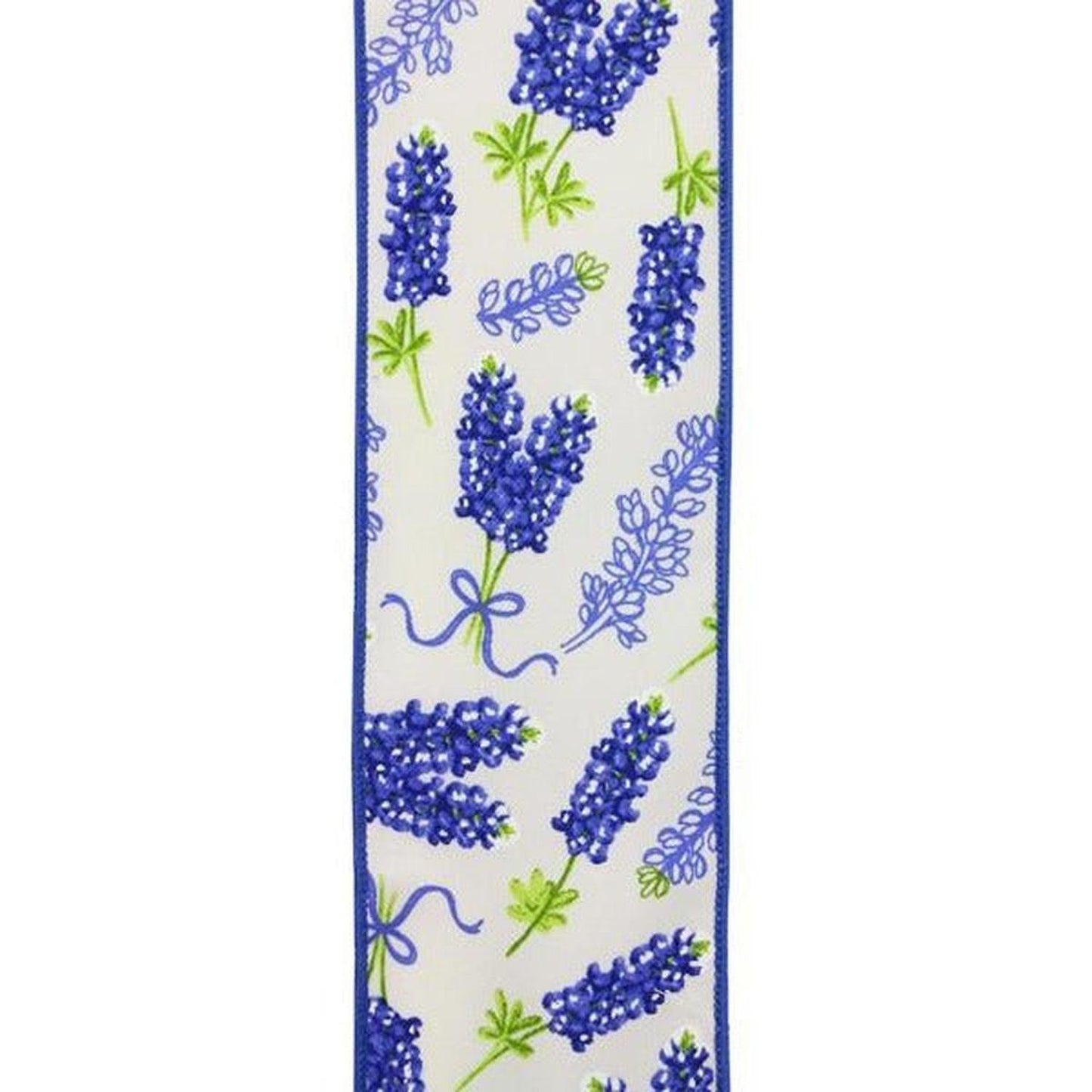 2.5" Bluebonnets Pattern Ribbon: Ivory (10 Yards)
