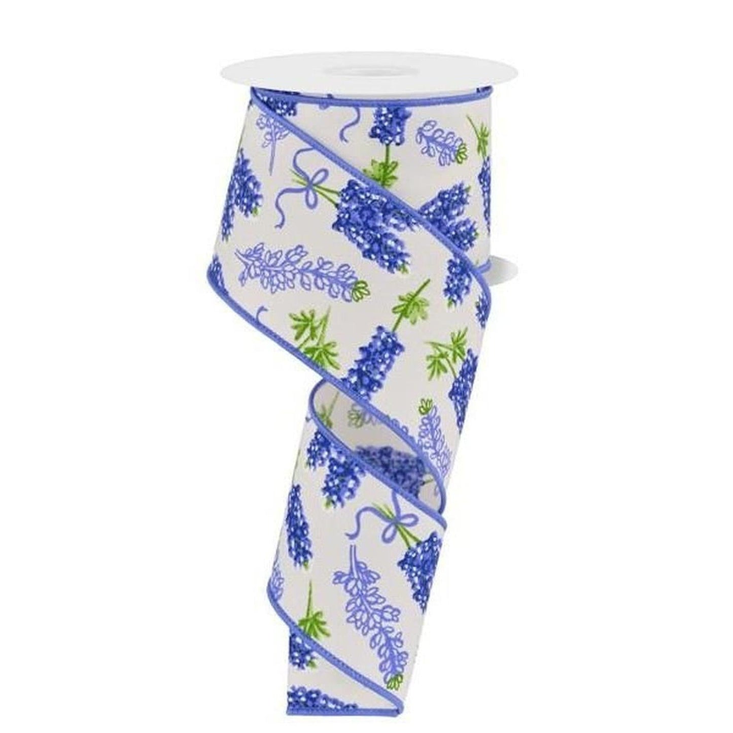 2.5" Bluebonnets Pattern Ribbon: Ivory (10 Yards)
