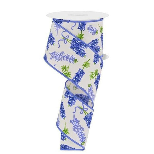 2.5" Bluebonnets Pattern Ribbon: Ivory (10 Yards)
