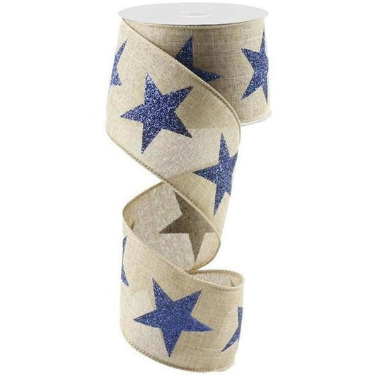 2.5" Bold Glitter Star Canvas Ribbon: Light Beige (10 Yards)