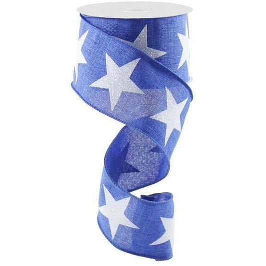 2.5" Bold Glitter Star Canvas Ribbon: Royal Blue  (10 Yards)