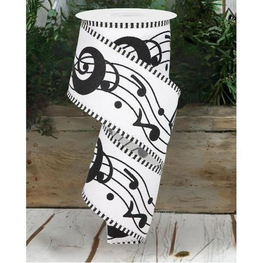 2.5" Bold Music Notes Ribbon: White (10 Yards)