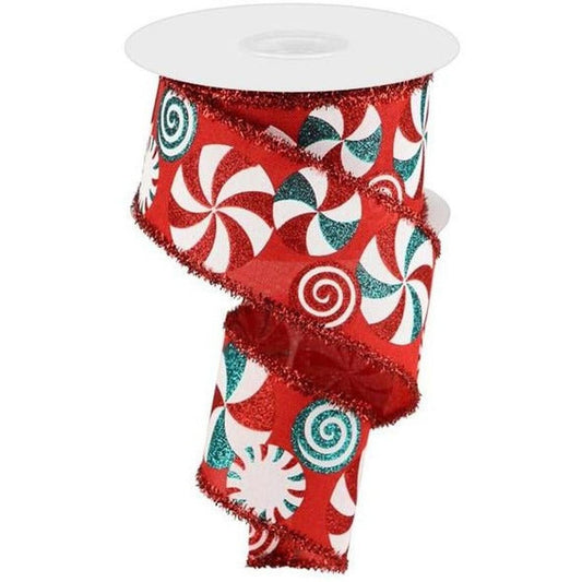 2.5" Bold Peppermint Tinsel Ribbon: Red (10 Yards)