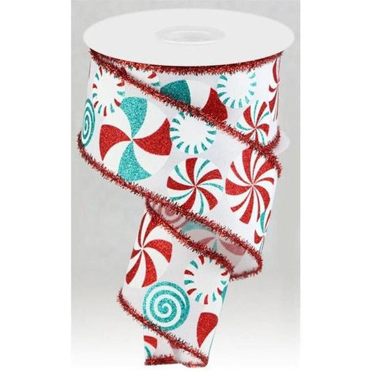 2.5" Bold Peppermint Tinsel Ribbon: White (10 Yards)
