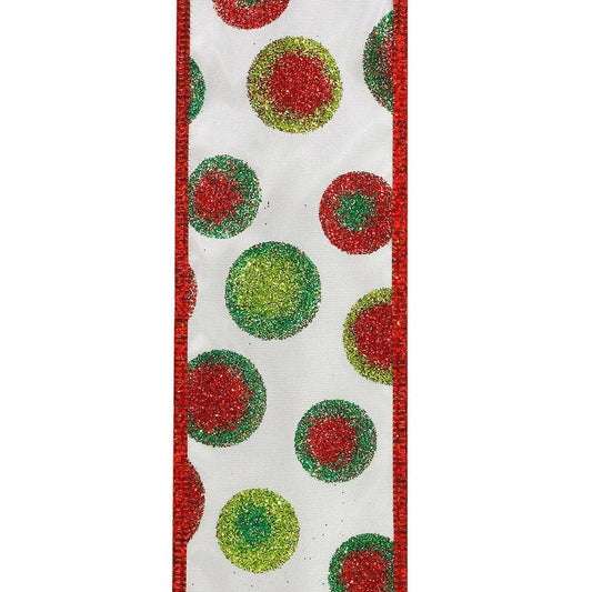 2.5" Bullseye Dots Glitz Ribbon: White (10 Yards)