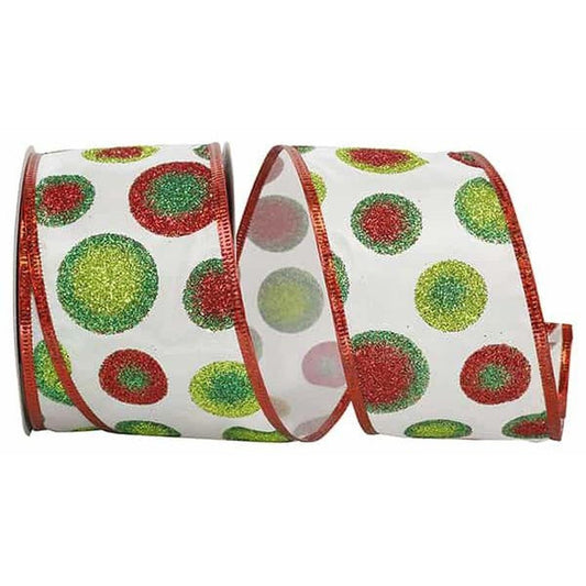 2.5" Bullseye Dots Glitz Ribbon: White (10 Yards)