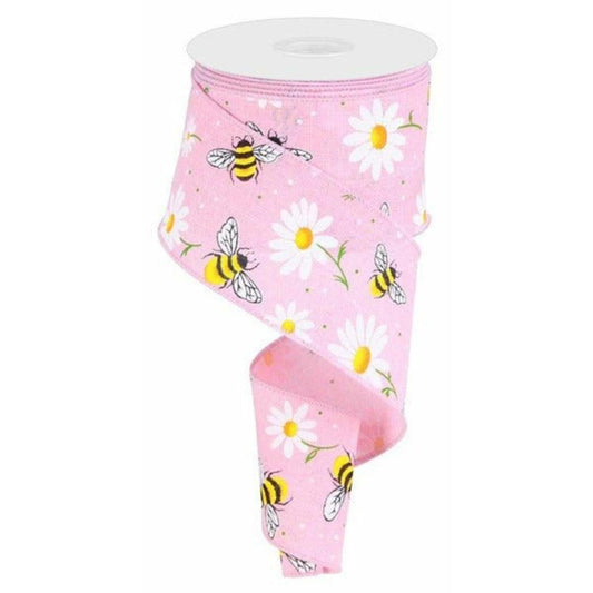 2.5" Bumble Bee Daisy Ribbon: Light Pink (10 Yards)