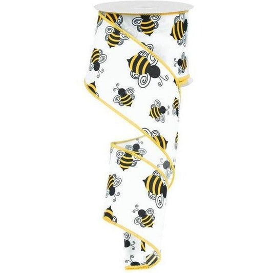 2.5" Bumble Bee Ribbon: White Satin (10 Yards)