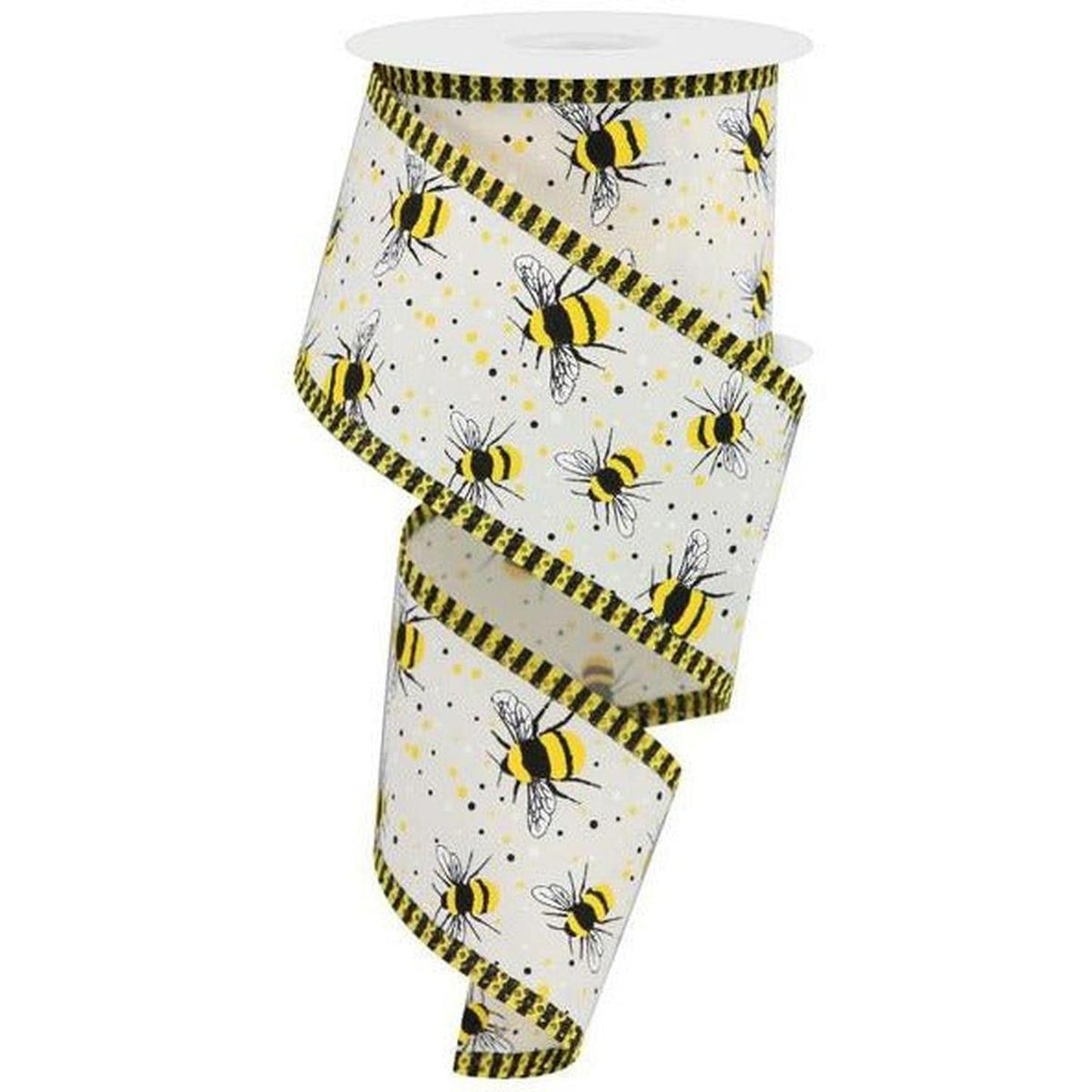 2.5" Bumble Bee Stripe Edge Ribbon: Ivory (10 Yards)