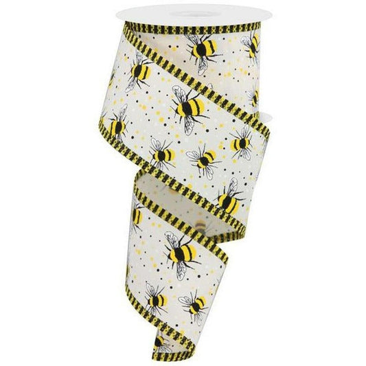 2.5" Bumble Bee Stripe Edge Ribbon: Ivory (10 Yards)