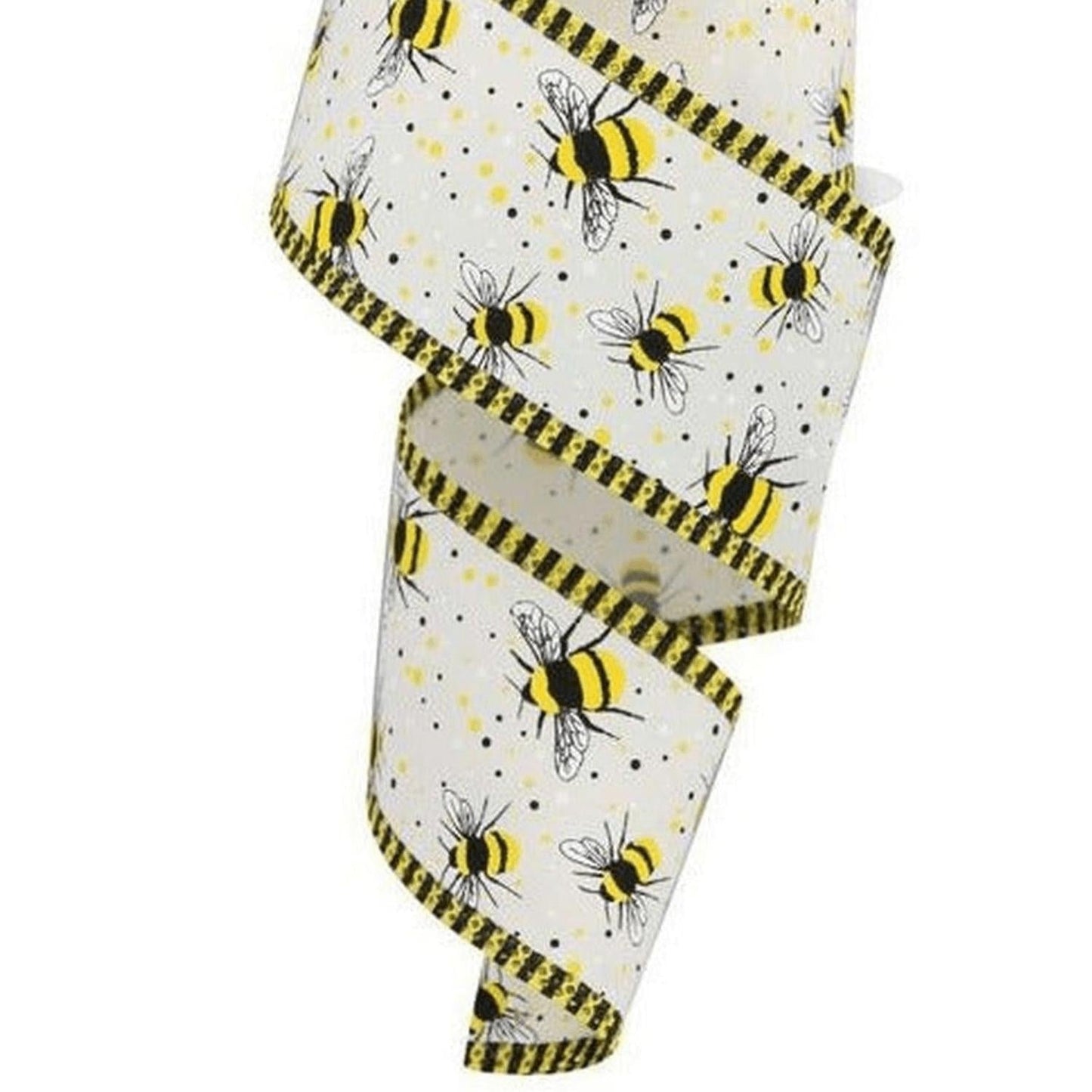 2.5" Bumble Bee Stripe Edge Ribbon: Ivory (10 Yards)
