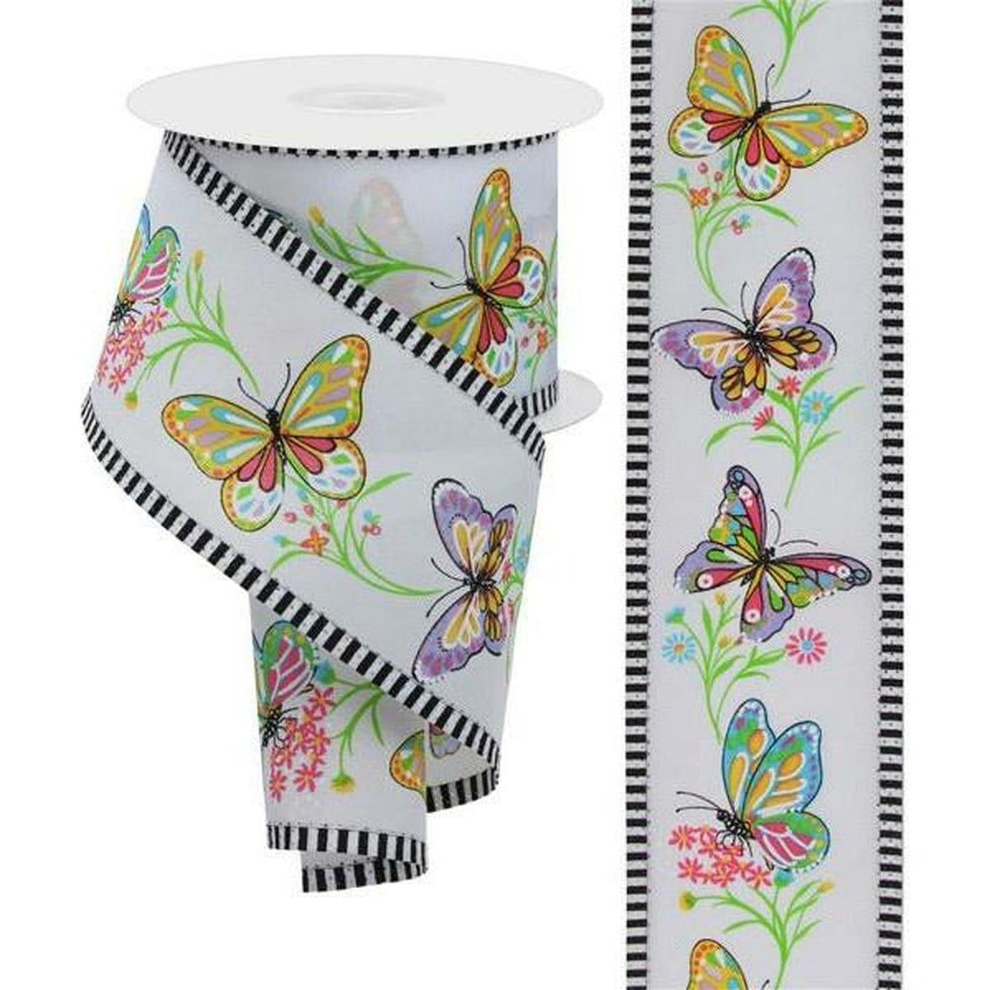 2.5" Butterfly Branch Stripe Ribbon: White (10 Yards)