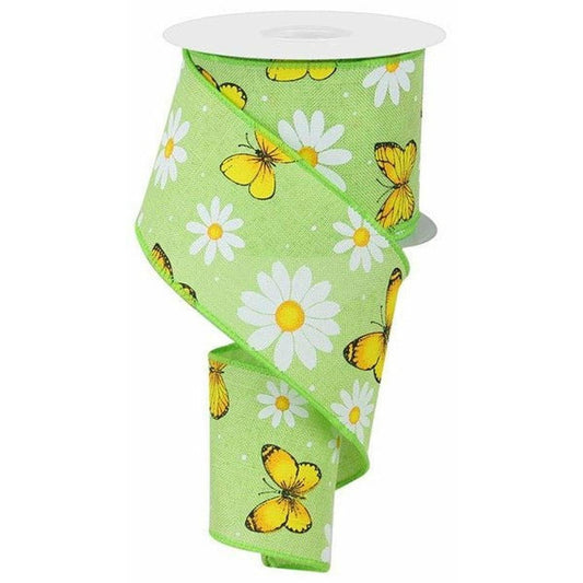 2.5" Butterfly Daisy on Royal Ribbon: Bright Green (10 Yards)