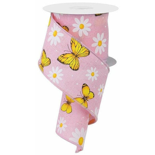 2.5" Butterfly Daisy on Royal Ribbon: Light Pink (10 Yards)