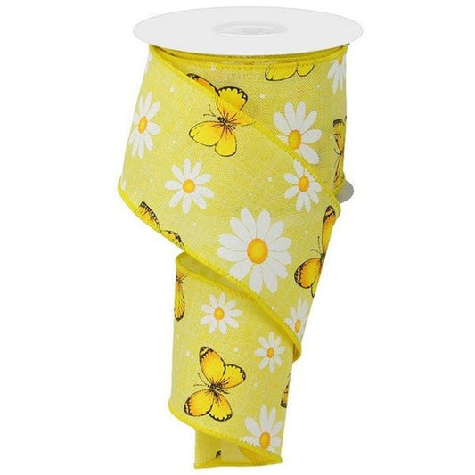 2.5" Butterfly Daisy on Royal Ribbon: Yellow (10 Yards)