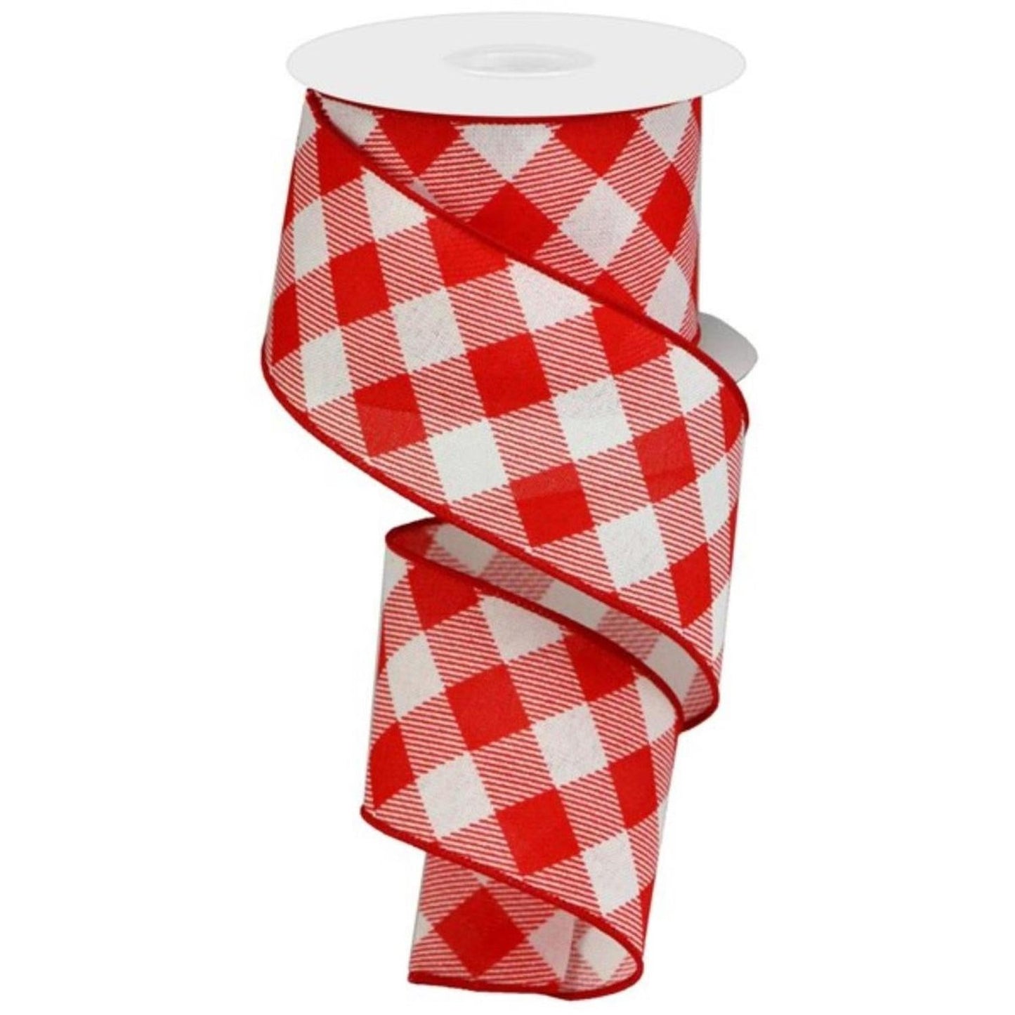 2.5" Check and Diagonal Stripe Royal Ribbon: Red (10 Yards)