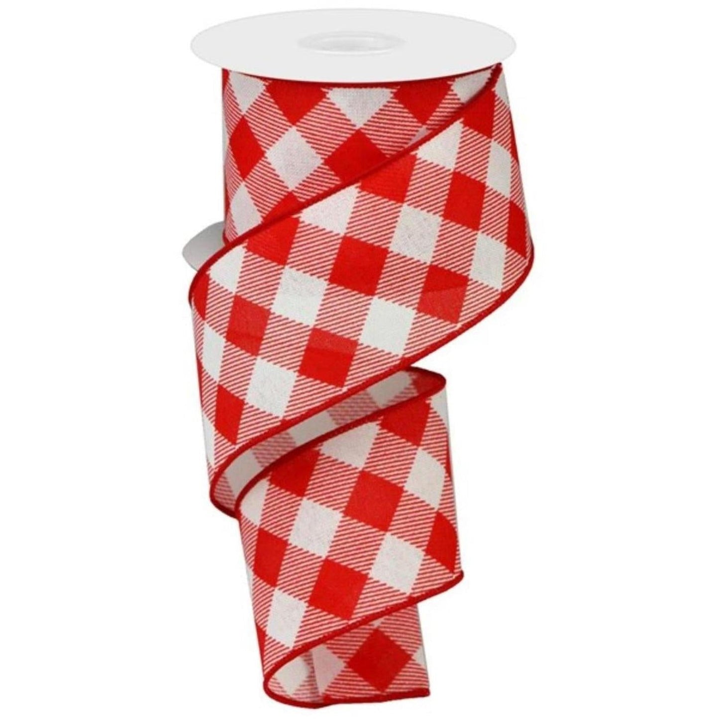 2.5" Check and Diagonal Stripe Royal Ribbon: Red (10 Yards)