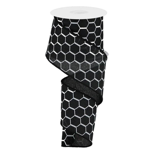 2.5" Chicken Wire Ribbon: Black & White (10 Yards)