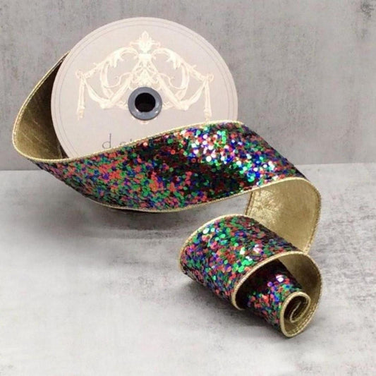 2.5" Cirque Glitter Ribbon: Emerald Green/Red/Blue (10 Yards)