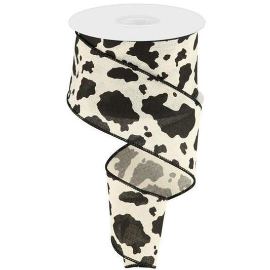 2.5" Cowhide Cotton Print Ribbon: Black & Cream (10 Yards)