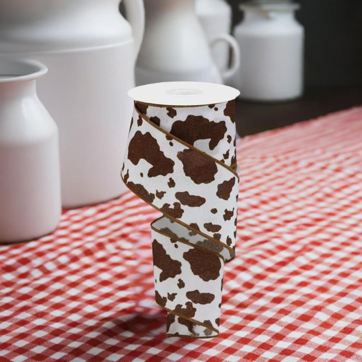 2.5" Cowhide Fuzzy Ribbon: Brown & White (10 Yards)