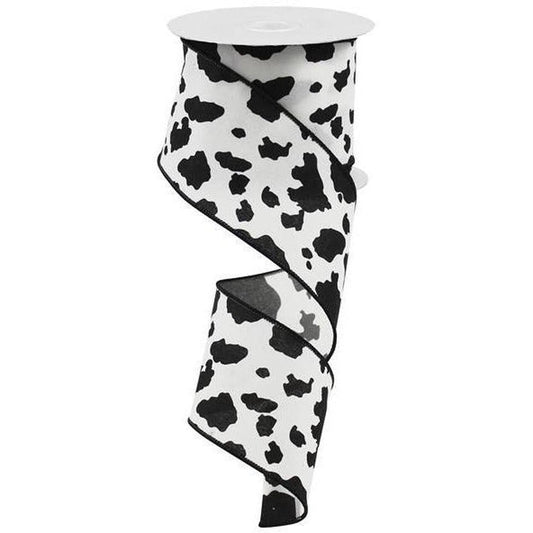 2.5" Cowhide Print Ribbon: Black & Ivory (10 Yards)
