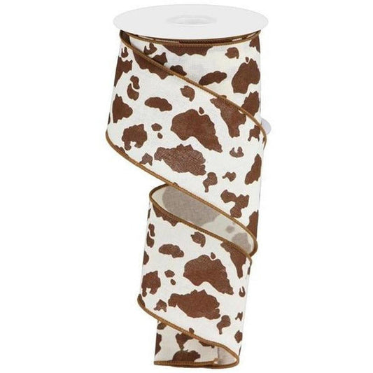 2.5" Cowhide Print Ribbon: Brown & White (10 Yards)