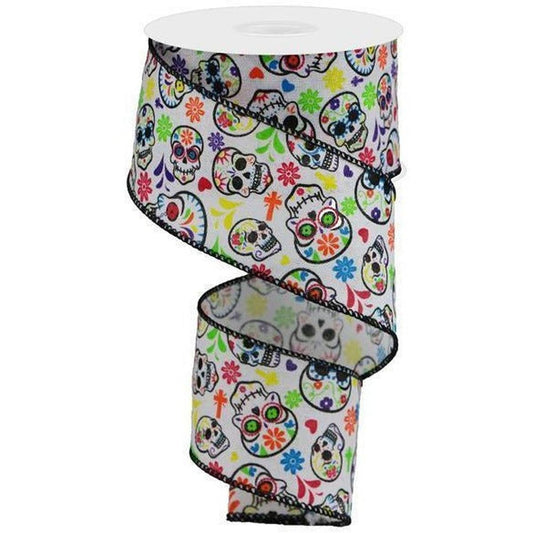 2.5" Day of the Dead Ribbon: White (10 Yards)