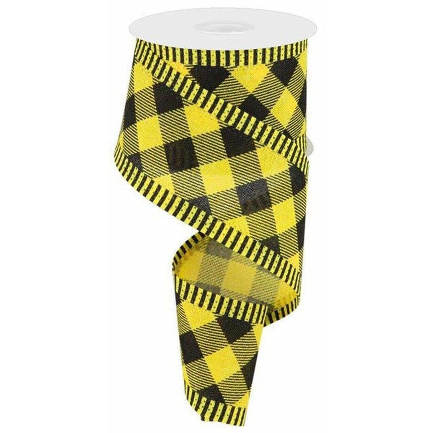 2.5" Diagonal Check on Royal Stripe Ribbon: Sun Yellow (10 Yards)