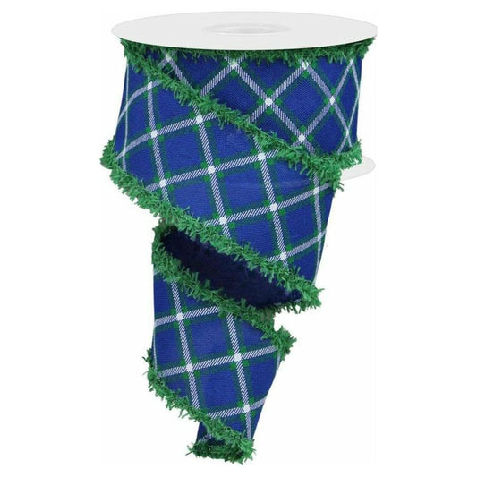 2.5" Diagonal Dash Check Drift Ribbon: Royal Blue (10 Yards)