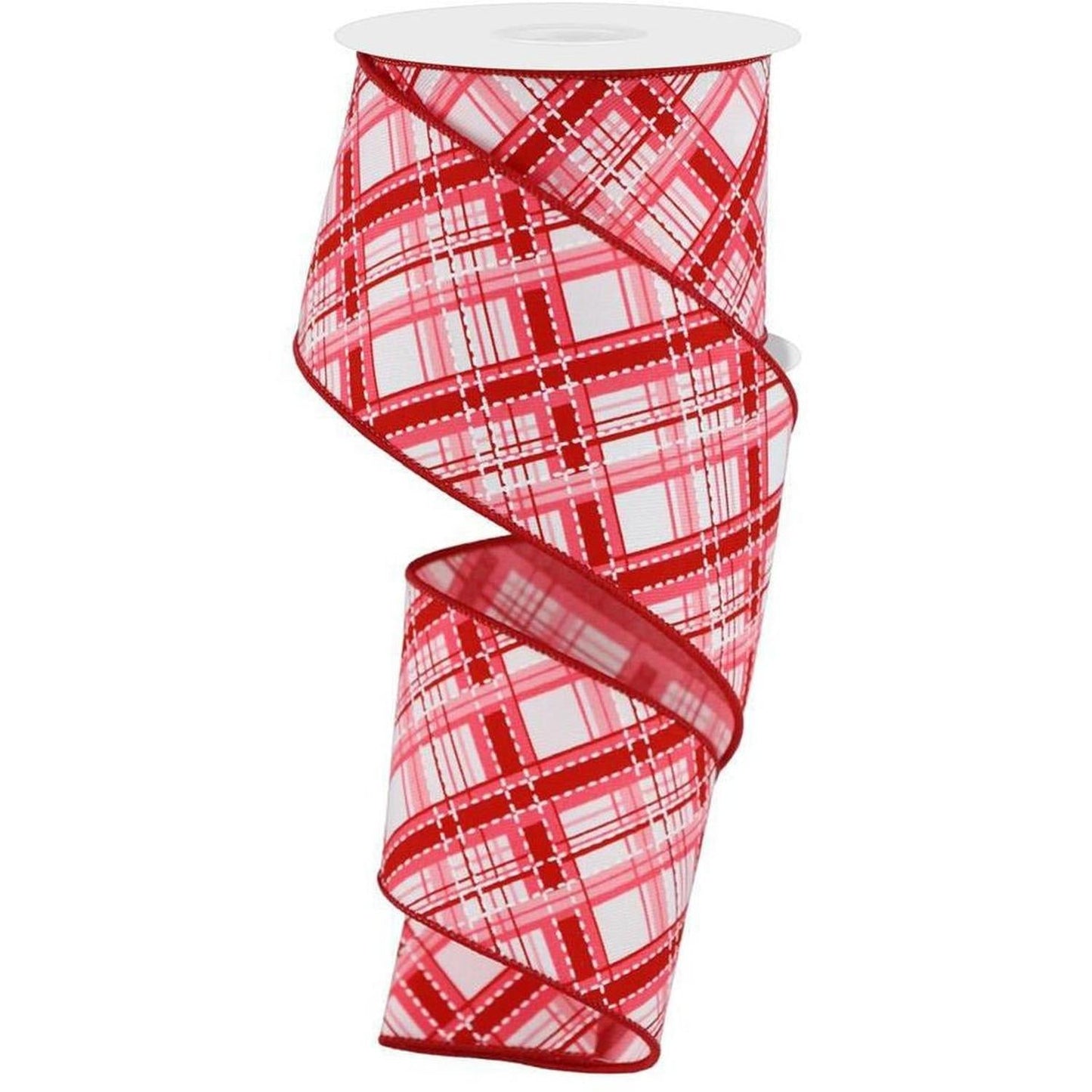 2.5" Diagonal Dash Plaid: Pink/Red (10 Yard)