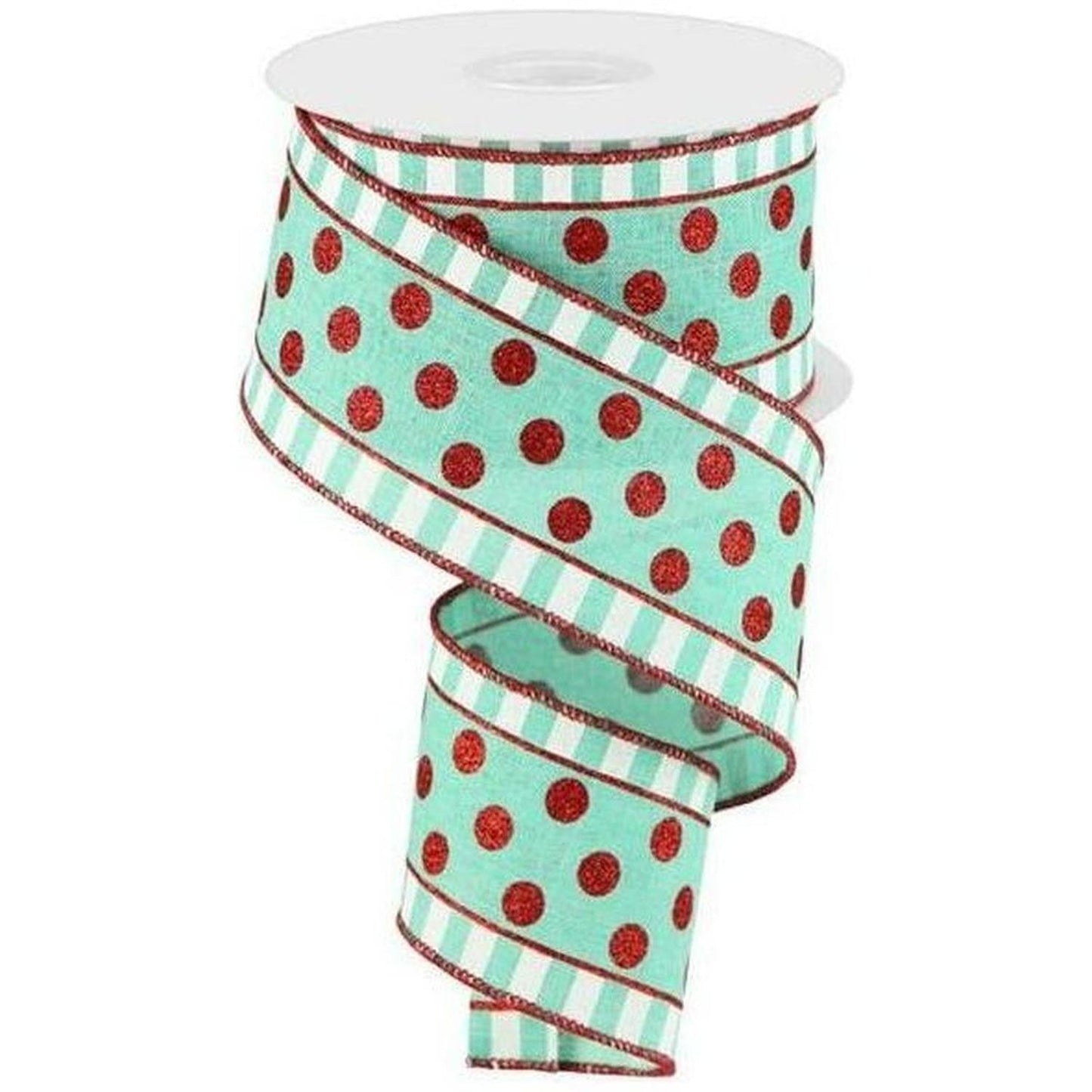 2.5" Dots & Stripes Glitter Ribbon: Mint Green (10 Yards)