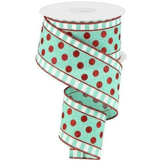 2.5" Dots & Stripes Glitter Ribbon: Mint Green (10 Yards)