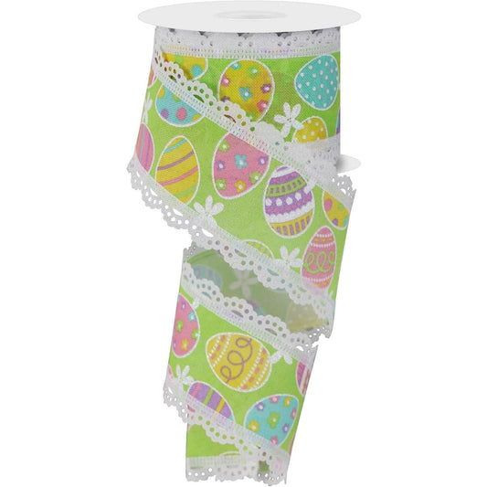 2.5" Easter Egg Lace Ribbon: Green (10 Yards)