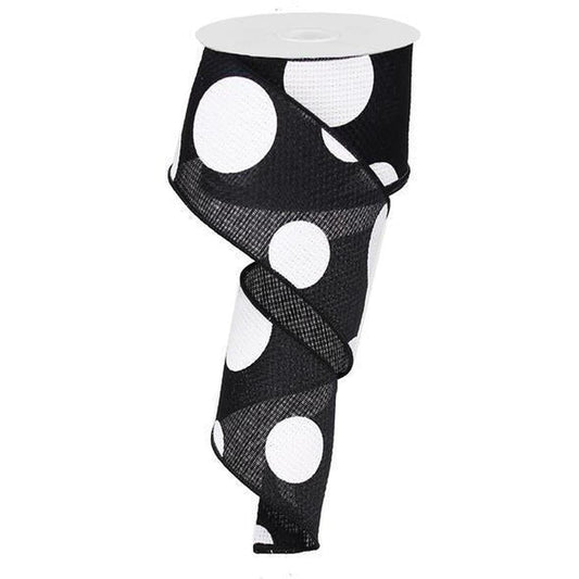 2.5" Faux Burlap Giant Polka Dot Ribbon: Black & White (10 Yards)