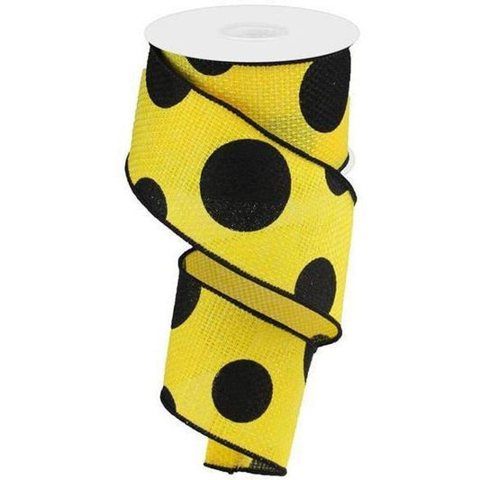 2.5" Faux Burlap Giant Polka Dot Ribbon: Yellow & Black (10 Yards)