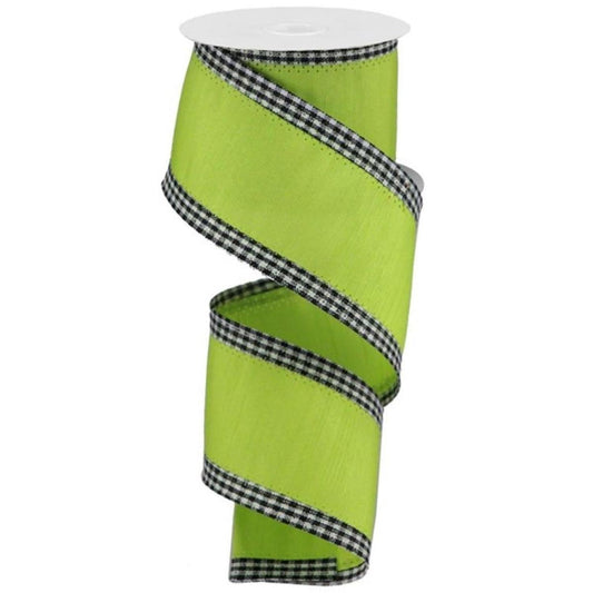 2.5" Faux Dupioni Gingham Edge Ribbon: Spring Green (10 Yards)