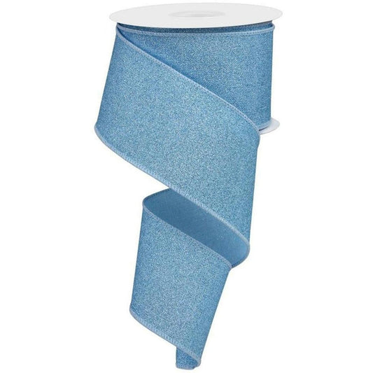 2.5" Fine Glitter On Royal Ribbon: Pale Blue (10 Yards)